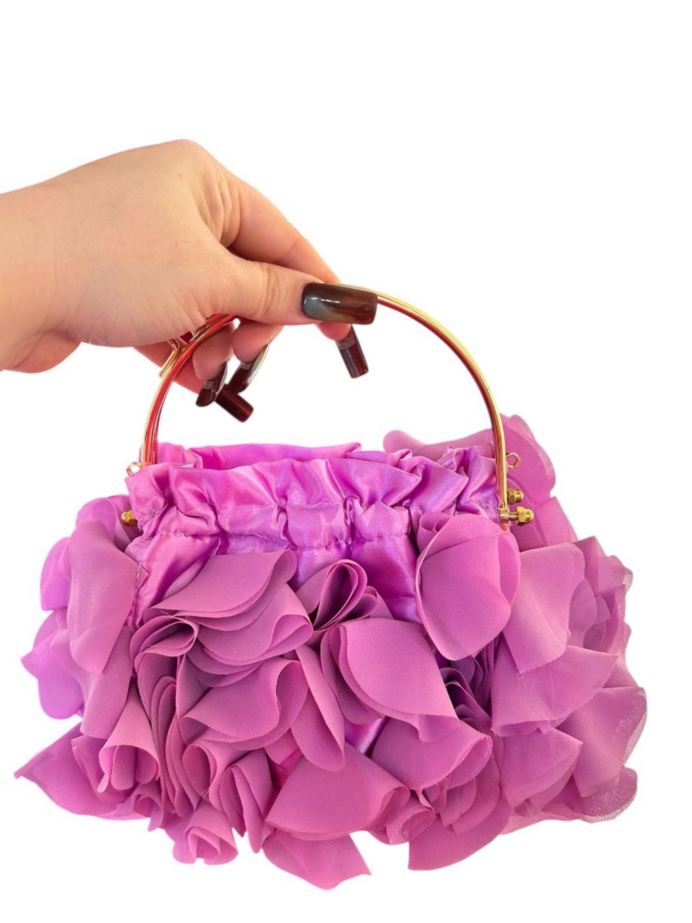 Pink Floral Petal Handbag with Gold Handle